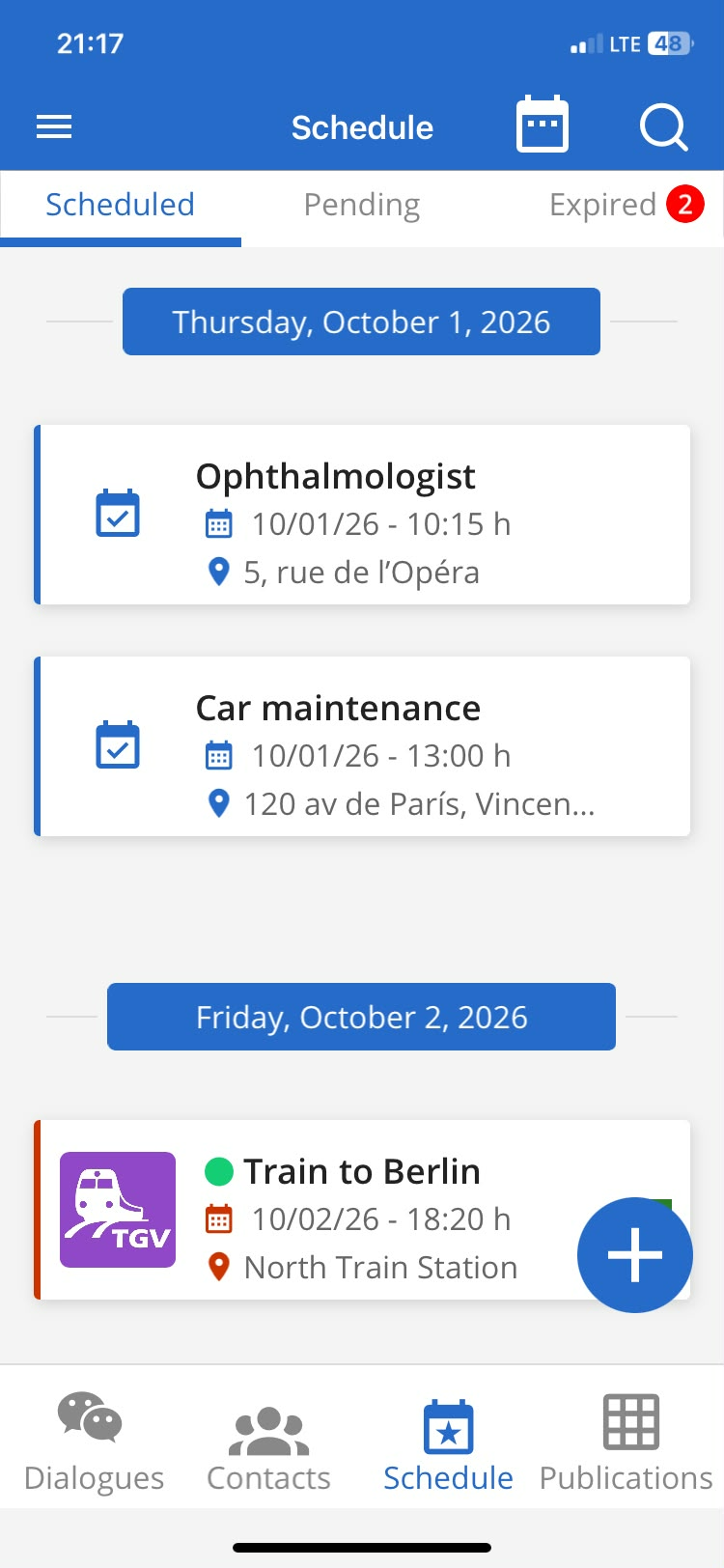 Agenda screen